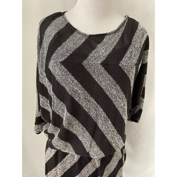Max Studio Black/Gray Striped Half Sleeve Midi Knit Dress - Picture 2 of 11